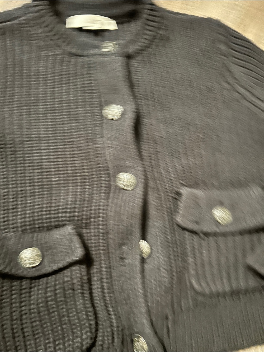 LOFT Black Cropped Ribbed Button-Up Cardigan - Picture 4 of 6
